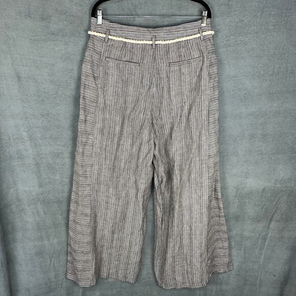 Ett:twa Anthropologie Pants Womens 12 Brown Striped Linen Wide Leg Boho Resort - Picture 7 of 15